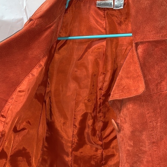 CHICO’S Orange Leather 2 Button 2 Pocket Jacket with Polyester Lining Size 0 - Picture 4 of 4
